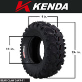 Kenda Bearclaw K299 - 24x9-11 Front & 24x10-11 Rear Tires for All Terrain (ATV), UTV, and Side by Side (SxS) Vehicles - 6-Ply - Bear Claw 24x9x11 24x10x11 with Kenda Keychain (4-Pack)